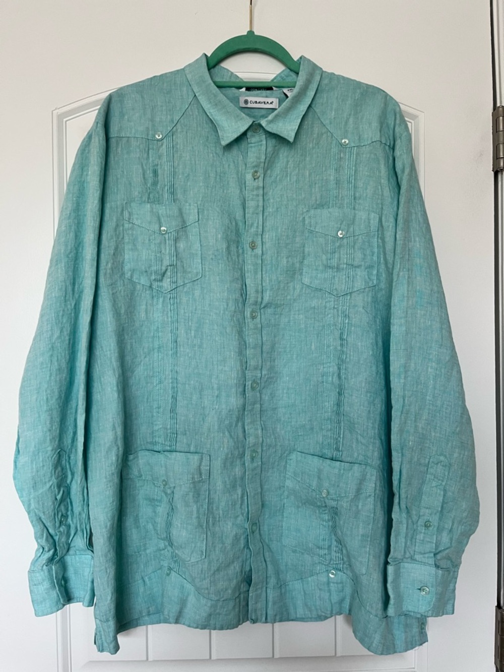 Cubavera Teal Linen Casual Button Down Shirt Size XXL